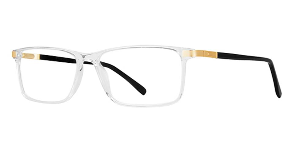 A pair of rectangular eyeglasses with clear plastic frames, gold accents at the temples, and black earpieces. The design is sleek and modern, offering a stylish look suitable for both casual and professional settings. These Vivid Big And Tall 23 glasses are also perfect for those needing large head size eyewear.
