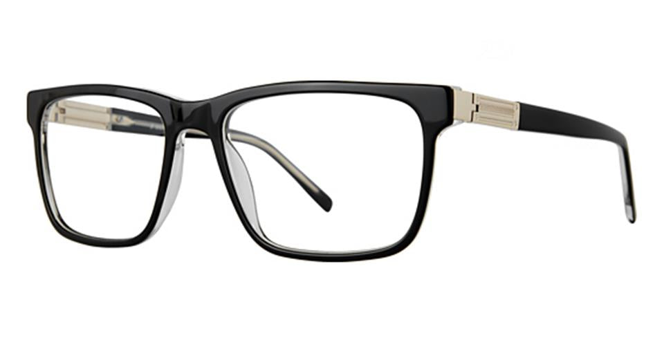 A pair of black rectangular eyeglasses crafted from durable plastic, featuring clear lenses and silver accents on the temples—an excellent choice for those seeking contemporary eyewear, the Vivid Big And Tall 26.