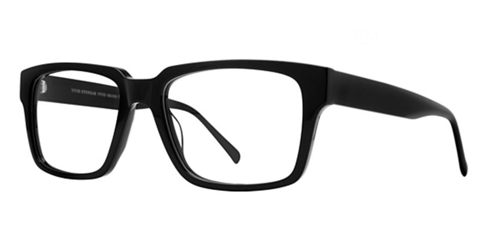 A pair of Vivid Grand 7506 black rectangular eyeglasses with thick frames and temples made from high-quality plastic. The clear lenses and simple, modern design offer a classic yet stylish look, epitomizing timeless style in every way.