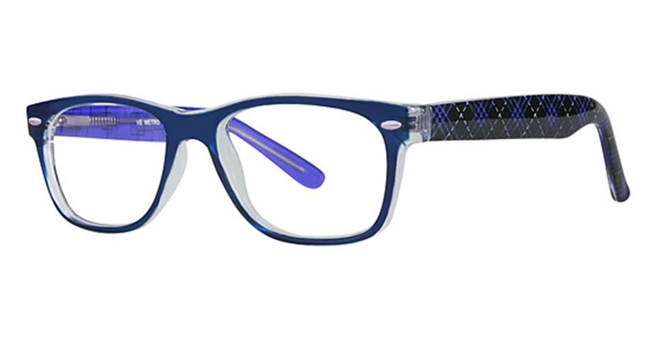 Introducing the Vivid Metro 17: a pair of blue eyeglasses featuring durable plastic frames and a refined spring hinge straight design.