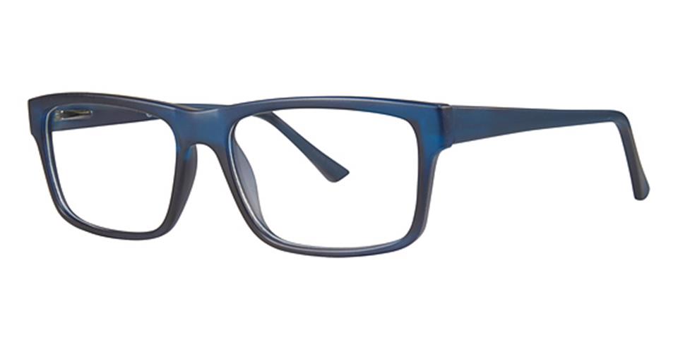 A pair of Vivid Metro 19 glasses with dark blue, durable plastic frames and clear lenses. The temples are slightly wide and curve gently at the ends. The design is simple and modern, providing a functional yet stylish look perfect for contemporary fashion.