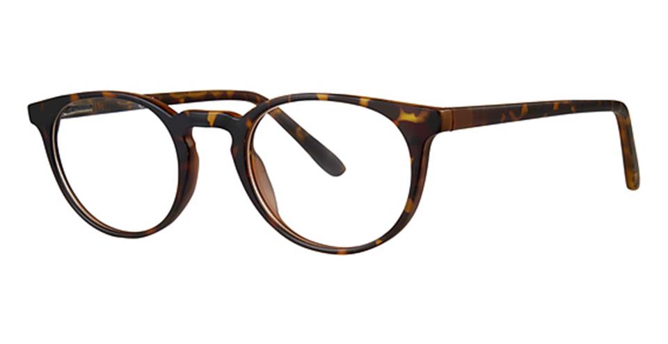 The Vivid Metro 22 glasses feature a tortoiseshell frame crafted from durable plastic, with a rounded shape, keyhole bridge, and thin, straight arms. The mix of dark brown and amber hues adds distinction, while the spring hinges ensure comfort and flexibility.