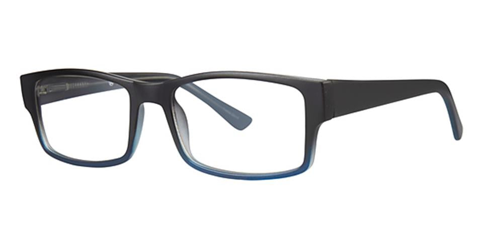 Black rectangular Vivid Metro 24 glasses with durable plastic frames feature a subtle gradient towards the bottom of the frames on a white background. The temples are solid black, adding a sleek and modern touch to the design, while the spring hinge design ensures comfort and flexibility.