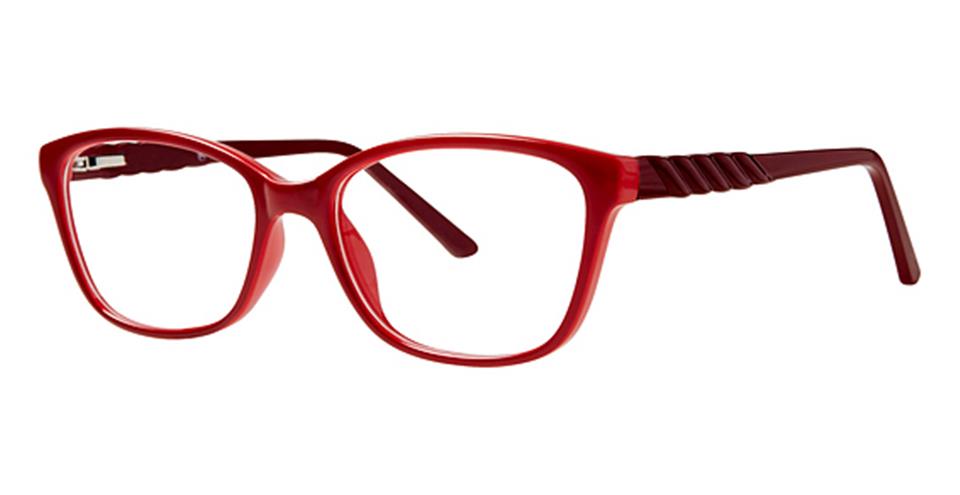 A pair of Vivid Metro 29 glasses with red, rectangular lenses and slightly curved, textured arms. The frame has a glossy finish and a modern design made from durable plastic, featuring a spring hinge design for extra comfort, suitable for both casual and formal wear.
