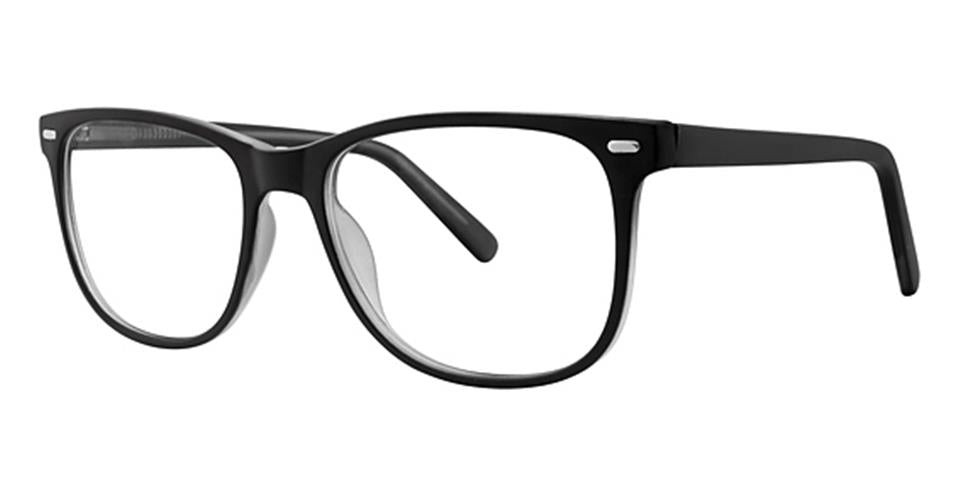 A pair of Vivid Metro 35 glasses featuring black rectangular lenses with thick, durable plastic frames and a slightly curved bridge. The arms are straight with a slight dip at the ends. The clear lenses and small metallic accents near the hinges enhance their modern aesthetic.