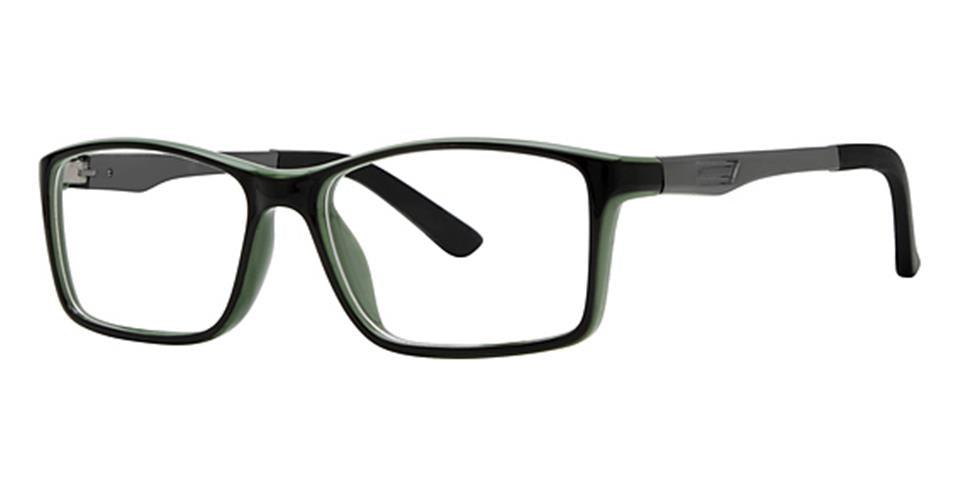 A pair of Metro 44 glasses by Vivid with rectangular, durable plastic frames in sleek black. The temples boast a subtle Vivid logo near the hinges, while the inside edge has a lighter, slightly translucent tint. These contemporary eyewear pieces epitomize modern design.