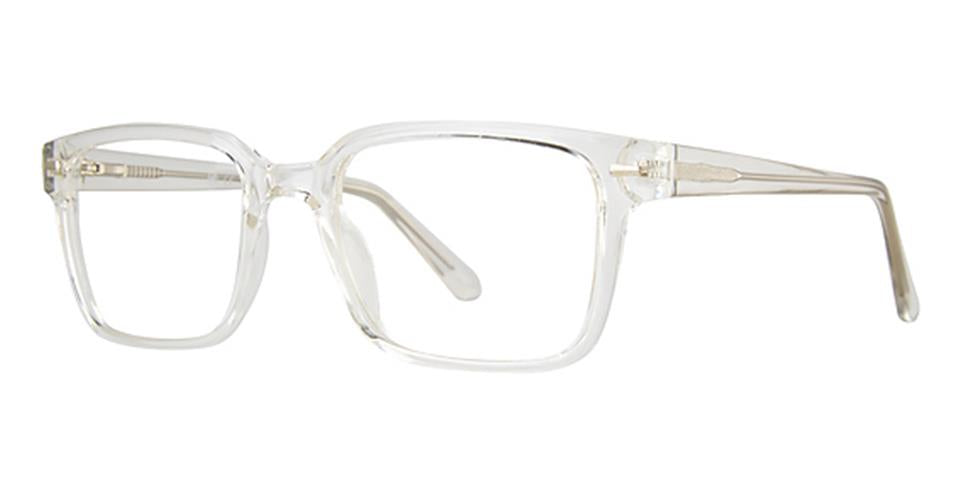 A pair of clear, rectangular eyeglasses with transparent frames and a slightly thick design, Vivid Metro 56 captivates with its contemporary allure. The temples are straight and consistent in thickness, while the integrated nose pads add a seamless touch to this captivating eyewear.
