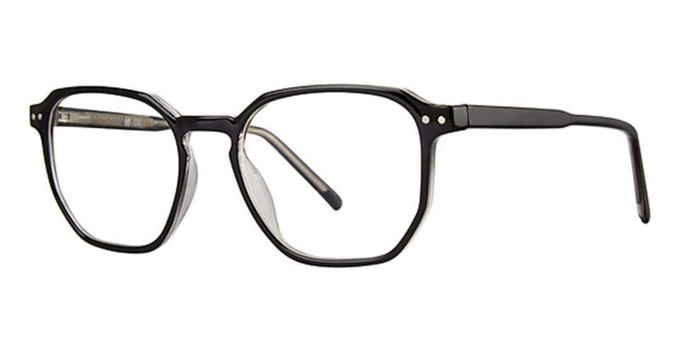 A black frame glasses with black rims, made from durable plastic. Perfect for those who value eyewear fashion, these Vivid Metro 58 specs offer both style and resilience.