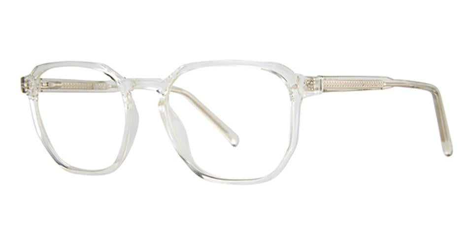 A pair of clear, rectangular eyeglasses featuring a slender frame made from durable plastic with modestly rounded corners. The temples are straight and thin, with a slight curve near the ends. This minimalist Vivid Metro 58 design embodies modern eyewear fashion with its sleek appearance.