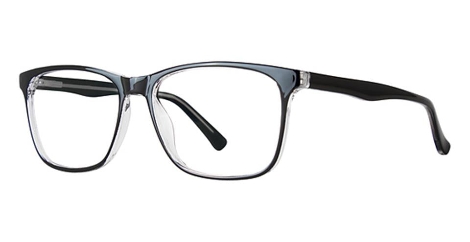 A pair of rectangular eyeglasses with a clear and black plastic frame, featuring a transparent front and solid black temples. Crafted from durable plastic, the design is modern and sleek, suitable for both casual and professional wear. The Vivid Metro 62 is an excellent addition to any eyewear collection.