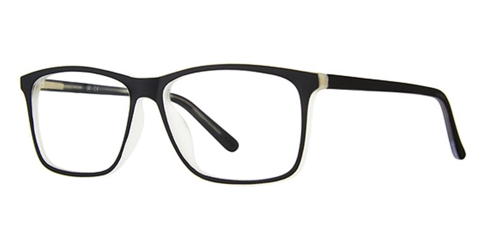 A pair of Vivid Metro 63 black plastic rectangular eyeglasses with clear lenses. The frame has a matte finish and smooth, rounded edges, while the temples feature a spring hinge skull design for a comfortable fit behind the ears. Experience durable plastic eyewear that combines style and functionality.