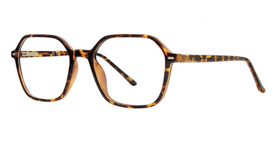 A pair of eyeglasses from Vivid featuring tortoiseshell frames and large, geometric lenses. Crafted from durable plastic, the arms are also tortoiseshell patterned, providing a classic and stylish look.