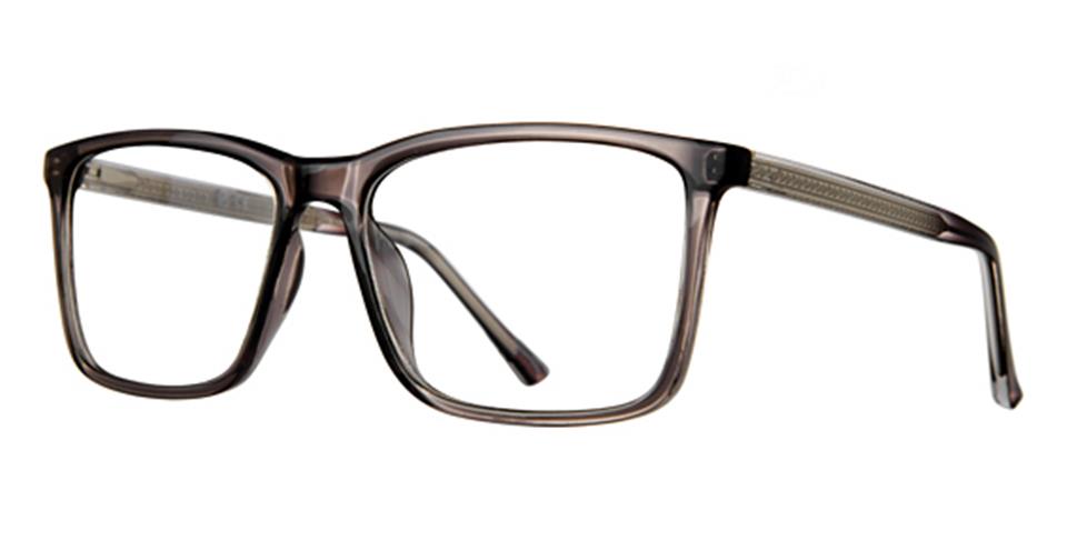 A pair of modern, rectangular eyeglasses with a sleek, semi-transparent brown frame crafted from durable plastic. The temples have a subtle texture and the lenses are clear. The sophisticated design of the Vivid Metro 72 is simple and stylish, suitable for everyday wear.