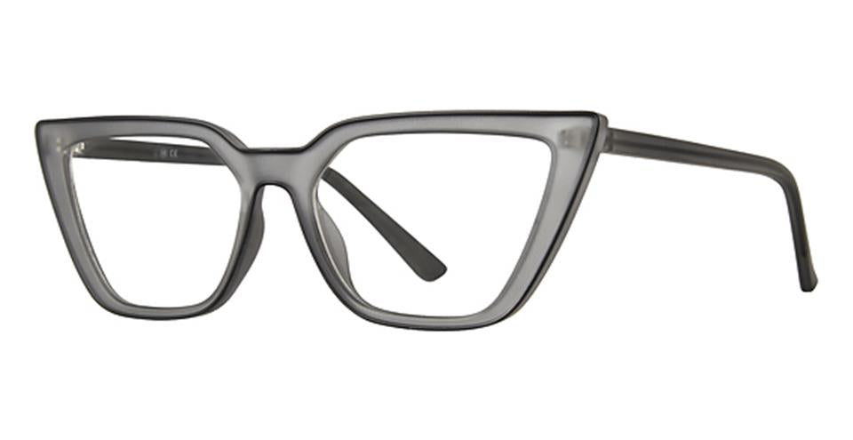 A pair of Vivid Soho 1058 cat-eye eyeglasses with thick, dark gray frames. The design features slightly angular edges with a sleek finish, and the temples are also dark gray, extending from the front frame to wrap around the ears. Enjoy lightweight comfort without compromising on style.