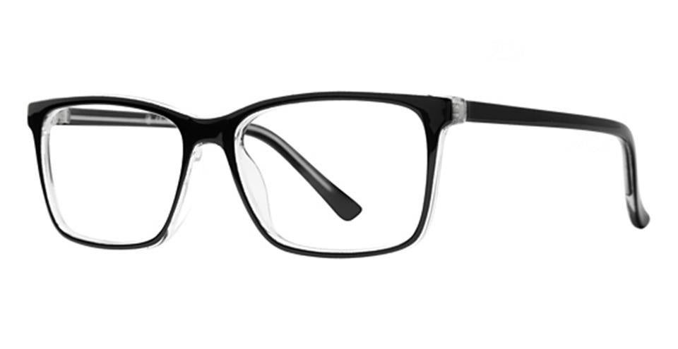 A pair of Vivid Soho 1078 eyeglasses with clear lenses and a sleek design. The black rectangular frame has a glossy finish and slightly thick temples for lightweight comfort. The bridge is straight, adding to the modern aesthetic.