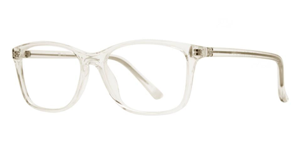 A pair of clear, rectangular Vivid Soho 1079 eyeglasses with a transparent frame. The design exudes subtle elegance, featuring straight temples and slightly rounded corners on the lenses. These glasses have a lightweight appearance, ensuring lightweight comfort for everyday wear.