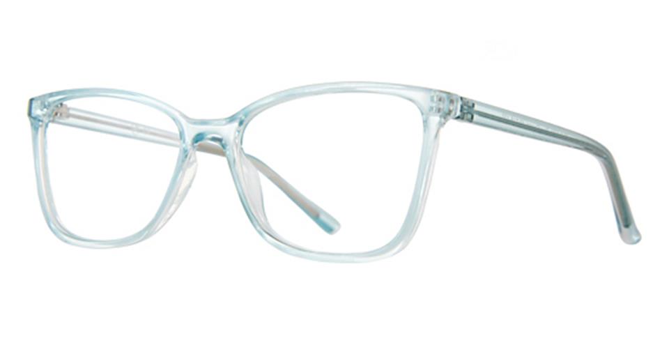 Image of a pair of Vivid Soho 1081 eyeglasses with transparent rectangular frames, slightly curved at the corners. The temples are thin and match the clear frame color, giving the glasses a light, minimalist appearance while ensuring durable frames for everyday wear.