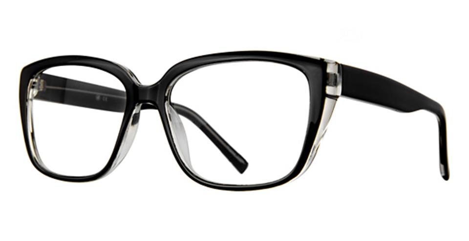 A pair of stylish Vivid Soho 1083 eyeglasses featuring a square-shaped black and clear frame. The design includes black temples and transparent accents on the corners of the lenses, giving a modern and chic appearance with classic elegance.