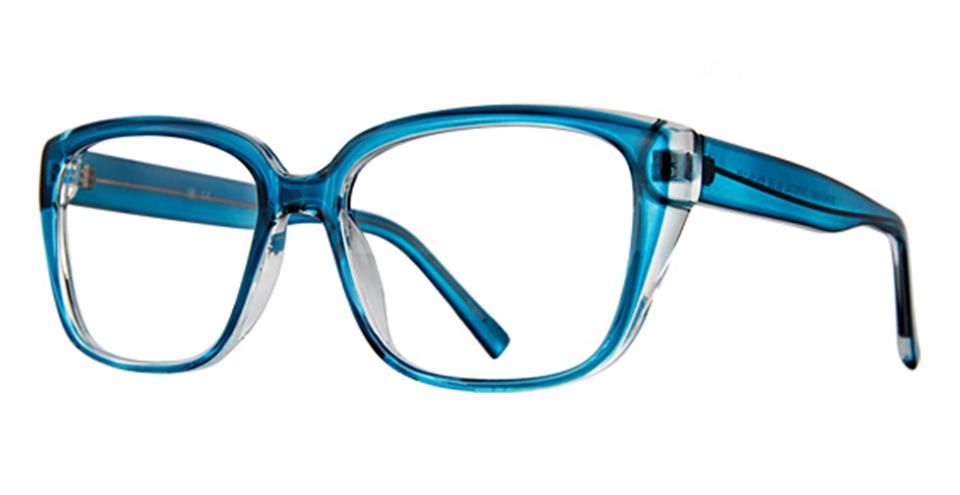 A pair of turquoise, semi-transparent Vivid Soho 1083 eyeglasses with a modern design. The frame features smooth edges and slightly thicker arms, giving a stylish and bold appearance. The lenses are clear, designed for vision correction or fashion purposes, blending classic elegance with versatility.