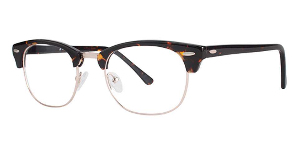 A pair of stylish Vivid CompuSpecs 856 eyeglasses with a sleek design. The glasses feature dark tortoiseshell-patterned browline frames with metallic detailing on the sides. The lenses are supported with thin metallic rims, and the nose pads are clear and adjustable.